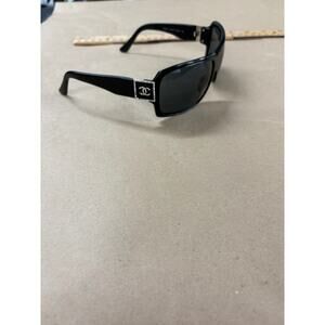 Chanel Black Sunglasses Logo Square Oversized Rhinestone CC Wrap Shield